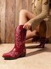 Women's Cowboy Cowgirl Western Mid Calf Boots Square Toe Embroidered Stitched Pull On Low Chunky Heel For Country Country Music Festival Party Red Boots